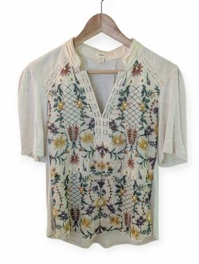 Anthropologie Tiny Eliana Embroidered Floral Ivory Blouse XS
